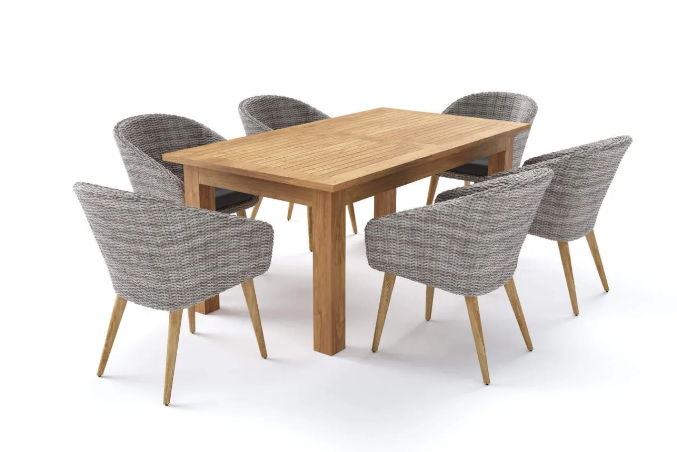 Online Kota Garten-Essgruppe, 6 Personen, ausziehbarer Tisch 180–260 cm, Akazie FSC®-zertifiziert/Polyrattan Garten-Essgruppen|Akazien-Gartenmöbel