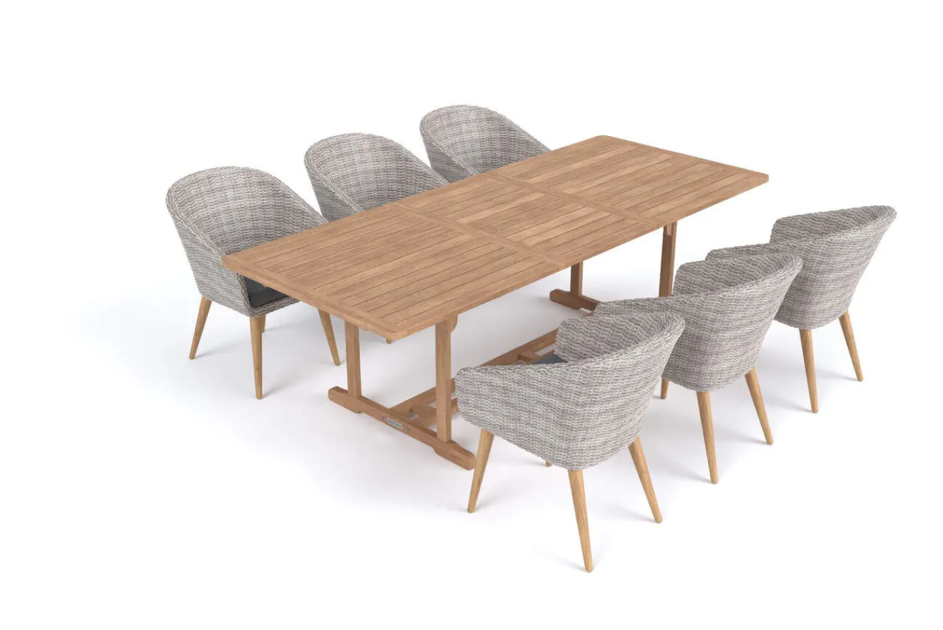 Hot Kota Garten-Essgruppe, grau/natur, Akazie/Polyrattan/Alu, Ausziehbar, 180/240 x 100 cm Tisch, 6 Sessel, FSC®-zertifiziertes Produkt Garten-Essgruppen|Akazien-Gartenmöbel