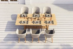Hot Kota Garten-Essgruppe, grau/natur, Akazie/Polyrattan/Alu, Ausziehbar, 180/240 x 100 cm Tisch, 6 Sessel, FSC®-zertifiziertes Produkt Garten-Essgruppen|Akazien-Gartenmöbel