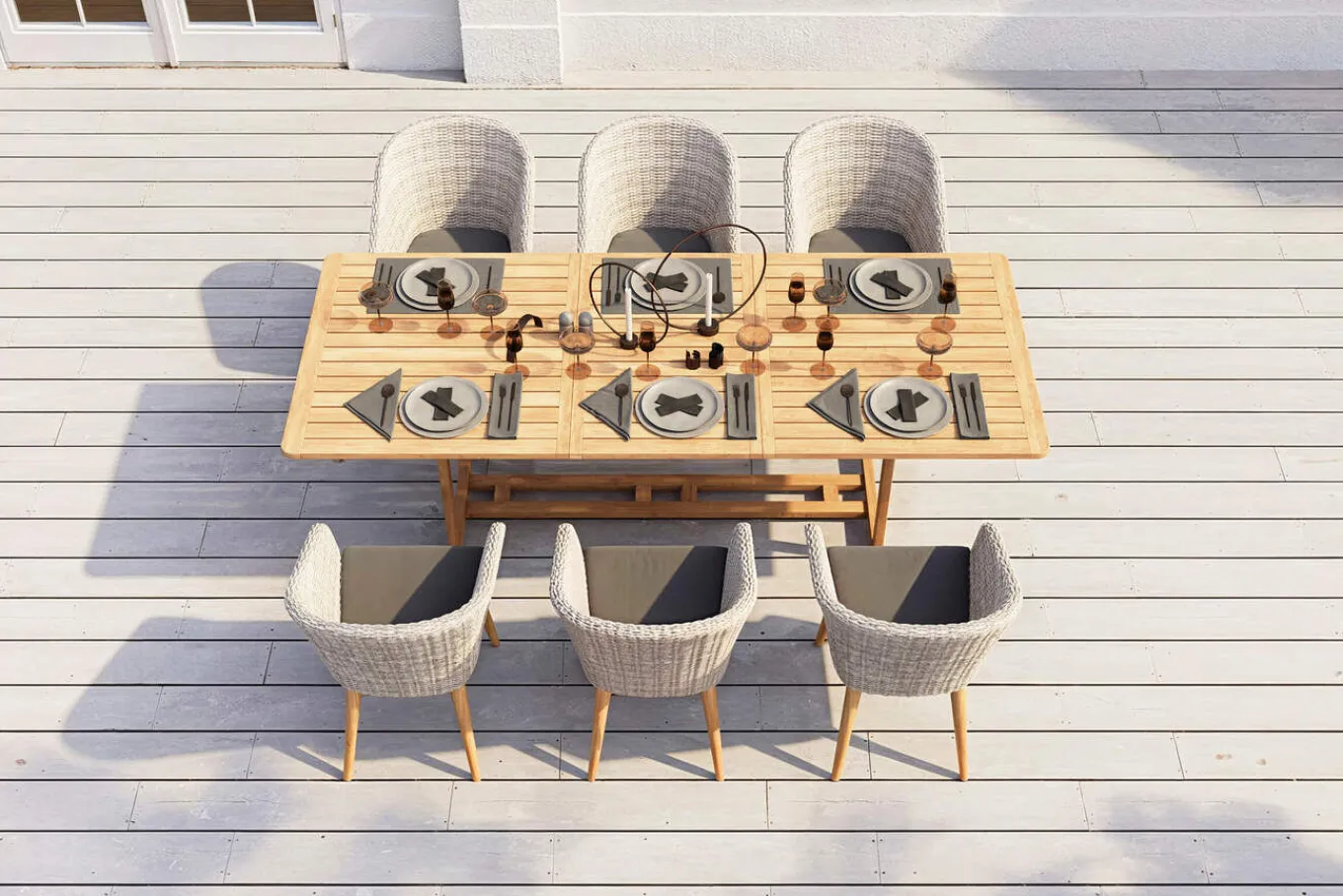 Hot Kota Garten-Essgruppe, grau/natur, Akazie/Polyrattan/Alu, Ausziehbar, 180/240 x 100 cm Tisch, 6 Sessel, FSC®-zertifiziertes Produkt Garten-Essgruppen|Akazien-Gartenmöbel