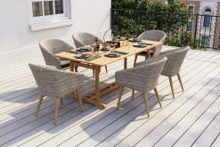 Hot Kota Garten-Essgruppe, grau/natur, Akazie/Polyrattan/Alu, Ausziehbar, 180/240 x 100 cm Tisch, 6 Sessel, FSC®-zertifiziertes Produkt Garten-Essgruppen|Akazien-Gartenmöbel