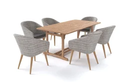 Hot Kota Garten-Essgruppe, grau/natur, Akazie/Polyrattan/Alu, Ausziehbar, 180/240 x 100 cm Tisch, 6 Sessel, FSC®-zertifiziertes Produkt Garten-Essgruppen|Akazien-Gartenmöbel