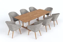 Sale Kota Garten-Essgruppe, grau/natur, Akazie/Polyrattan/Aluminium, Ausziehtisch 180/240 x 100 cm, 8 Cocktail-Sessel 60 x 65 cm, FSC®-zertifiziertes Produkt Garten-Essgruppen|Akazien-Gartenmöbel