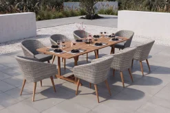 Sale Kota Garten-Essgruppe, grau/natur, Akazie/Polyrattan/Aluminium, Ausziehtisch 180/240 x 100 cm, 8 Cocktail-Sessel 60 x 65 cm, FSC®-zertifiziertes Produkt Garten-Essgruppen|Akazien-Gartenmöbel