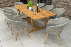 Sale Kota Garten-Essgruppe, grau/natur, Akazie/Polyrattan/Aluminium, Ausziehtisch 180/240 x 100 cm, 8 Cocktail-Sessel 60 x 65 cm, FSC®-zertifiziertes Produkt Garten-Essgruppen|Akazien-Gartenmöbel