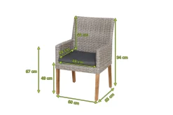 Outlet Kota Landhaussessel, grau-meliert, Alu/Akazie/Polyrattan, 60x65x94 cm, inkl. Auflagen, FSC®-zertifiziertes Produkt Polyrattan-Gartenmöbel|Gartenstühle & Gartensessel