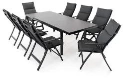 Best Lagos Garten-Essgruppe, anthrazit/grau, Alu/Textilene, Tisch 180/240 x 100 cm, 8 Klappstühle, inkl. Auflagen Garten-Essgruppen