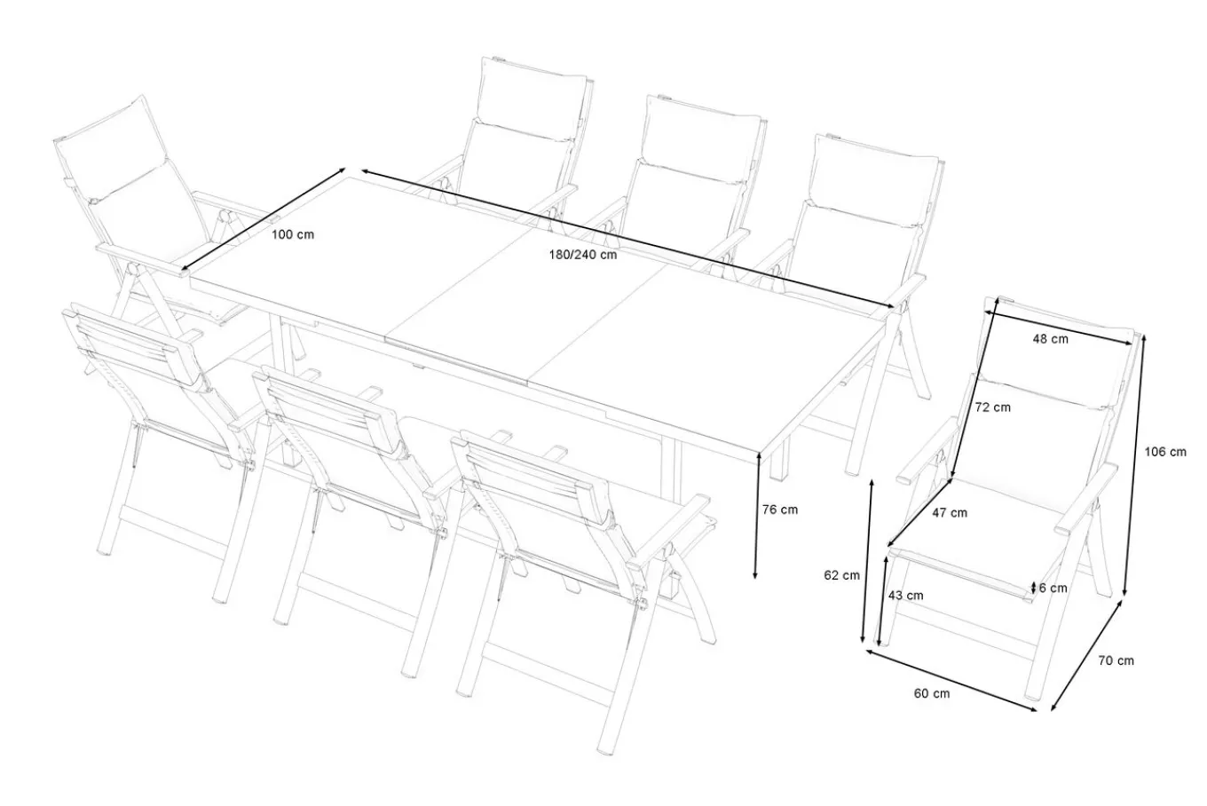 Online Lagos Garten-Essgruppe, 8 Personen, inkl. Auflagen, ausziehbar, 180-240cm, Alu/Textilene Garten-Essgruppen