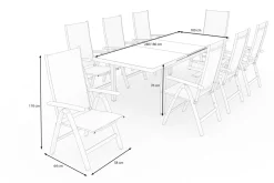 Hot Lagos Garten-Essgruppe, anthrazit/grau, Alu/Eukalyptus/Textilene, Tisch 180/240 x 100 cm, 8 Klappstühle, FSC®-zertifiziertes Produkt Garten-Essgruppen