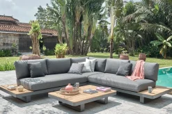 Las Vegas Ecklounge, anthrazit/grau, Alu/Teak, 5 Personen, Tisch 130x95 cm, FSC®-zertifiziertes Produkt Gartenlounge|Aluminium-Gartenmöbel