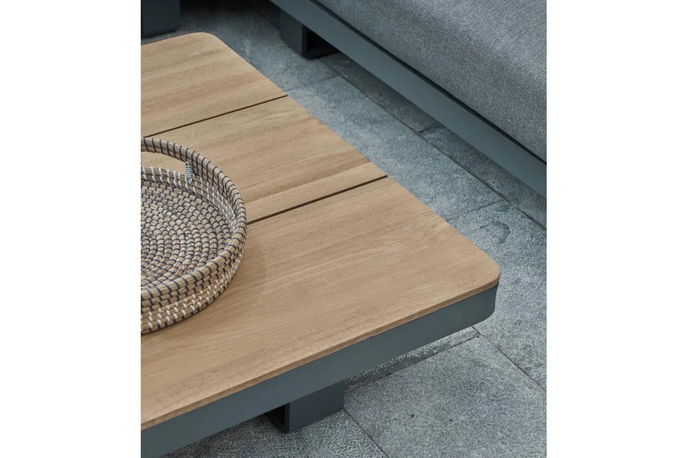 Las Vegas Ecklounge, anthrazit/grau, Alu/Teak, 5 Personen, Tisch 130x95 cm, FSC®-zertifiziertes Produkt Gartenlounge|Aluminium-Gartenmöbel