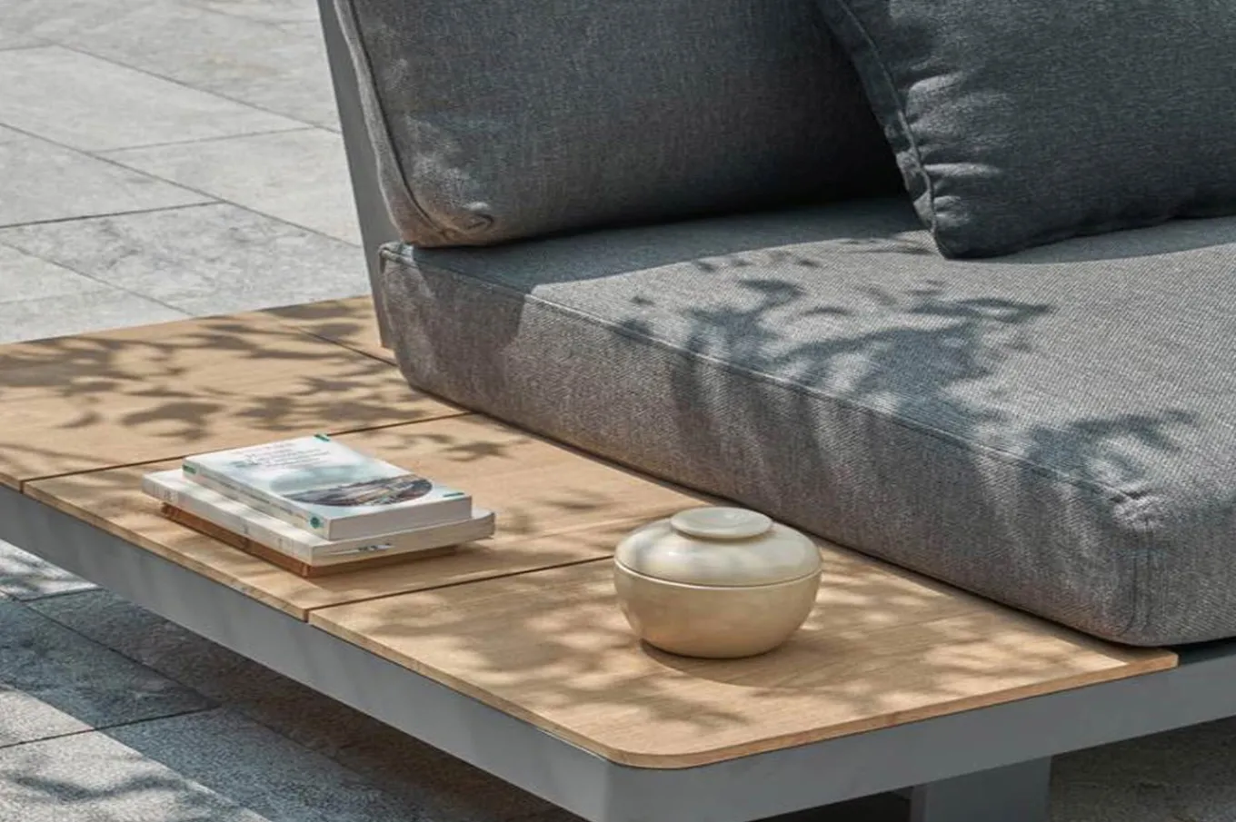 Las Vegas Ecklounge, anthrazit/grau, Alu/Teak, 5 Personen, Tisch 130x95 cm, FSC®-zertifiziertes Produkt Gartenlounge|Aluminium-Gartenmöbel