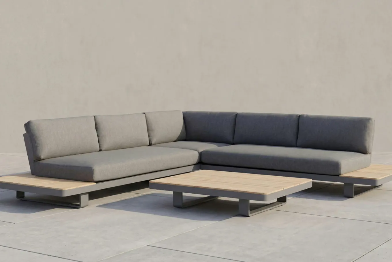 Las Vegas Ecklounge, anthrazit/grau, Alu/Teak, 5 Personen, Tisch 130x95 cm, FSC®-zertifiziertes Produkt Gartenlounge|Aluminium-Gartenmöbel