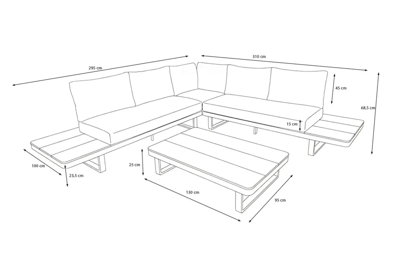 Las Vegas Ecklounge, anthrazit/grau, Alu/Teak, 5 Personen, Tisch 130x95 cm, FSC®-zertifiziertes Produkt Gartenlounge|Aluminium-Gartenmöbel