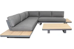 Las Vegas Ecklounge, anthrazit/grau, Alu/Teak, 5 Personen, Tisch 130x95 cm, FSC®-zertifiziertes Produkt Gartenlounge|Aluminium-Gartenmöbel