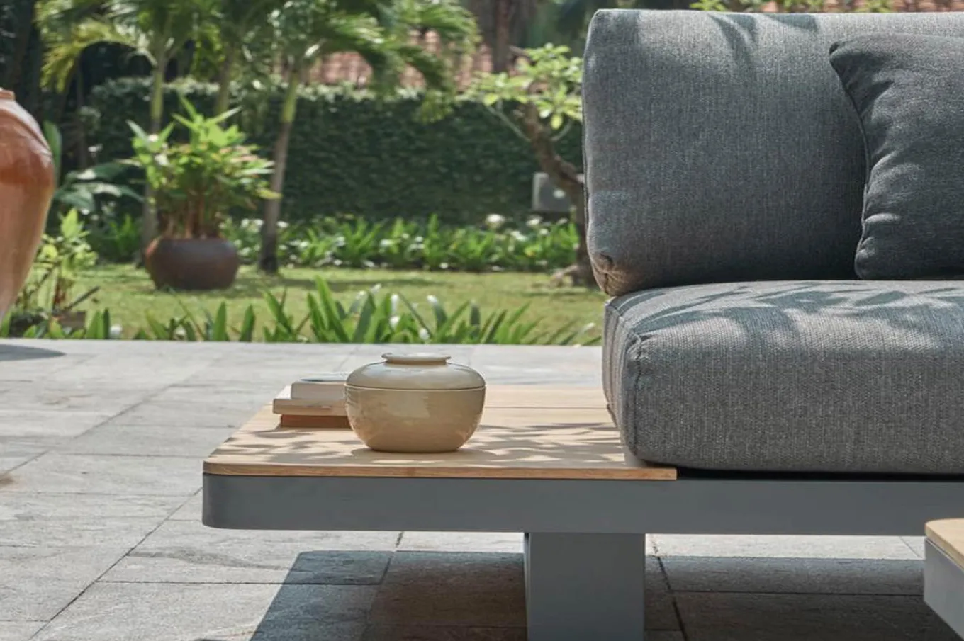 Las Vegas Ecklounge, anthrazit/grau, Alu/Teak, 5 Personen, Tisch 130x95 cm, FSC®-zertifiziertes Produkt Gartenlounge|Aluminium-Gartenmöbel