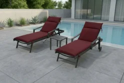 Sale Liegen-Set, anthrazit/bordeaux, Aluminium/Textilene/Polyester, Tisch 40 x 40 cm, 2 Auflagen, mit Rollen, Rückenlehne verstellbar Gartenliegen