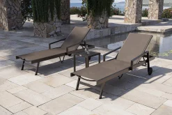 Discount Liegen Set, anthrazit , Alu/Textilene, 194x65x32 cm, inkl. Beistelltisch, verstellbare Rückenlehne, rollbar Gartenliegen