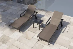 Discount Liegen Set, anthrazit , Alu/Textilene, 194x65x32 cm, inkl. Beistelltisch, verstellbare Rückenlehne, rollbar Gartenliegen