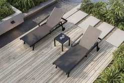 Discount Liegen Set, anthrazit , Alu/Textilene, 194x65x32 cm, inkl. Beistelltisch, verstellbare Rückenlehne, rollbar Gartenliegen