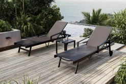 Discount Liegen Set, anthrazit , Alu/Textilene, 194x65x32 cm, inkl. Beistelltisch, verstellbare Rückenlehne, rollbar Gartenliegen