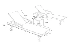 Discount Liegen Set, anthrazit , Alu/Textilene, 194x65x32 cm, inkl. Beistelltisch, verstellbare Rückenlehne, rollbar Gartenliegen