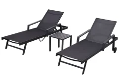 Outlet Liegen-Set, anthrazit, Aluminium/Textilene/Polyester, Tisch 40 x 40 cm, 2 Auflagen, Rückenlehne verstellbar, mit Rollen Aluminium-Gartenmöbel