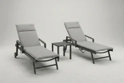 Liegen-Set, anthrazit/nature, Aluminium/Textilene/Polyester, Tisch 40 x 40 cm, 2 Auflagen, Rückenlehne verstellbar, rollbar Gartenliegen|Aluminium-Gartenmöbel