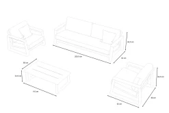 Outlet Loungegarnitur, 4-teilig, beige/weiß, Alu/Holzimitat, Tisch 110 x 60 cm, inkl. Kissen mit Reißverschluss Gartenlounge|Aluminium-Gartenmöbel