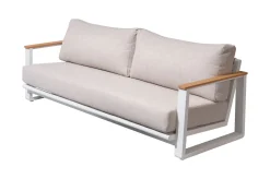Outlet Loungegarnitur, 4-teilig, beige/weiß, Alu/Holzimitat, Tisch 110 x 60 cm, inkl. Kissen mit Reißverschluss Gartenlounge|Aluminium-Gartenmöbel