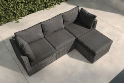 Loungegruppe, grau, Polyrattan, 4 Personen, verstellbare Sitzflächen, wasserfeste Kissenbox Polyrattan-Gartenmöbel|Gartenlounge