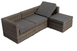 Loungegruppe, grau, Polyrattan, 4 Personen, verstellbare Sitzflächen, wasserfeste Kissenbox Polyrattan-Gartenmöbel|Gartenlounge