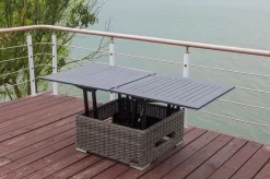 New Loungetisch höhenverstellbar, grau, Polyrattan, 78/157 x 78 x 40/63 cm Gartentische|Gartenlounge