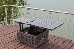 New Loungetisch höhenverstellbar, grau, Polyrattan, 78/157 x 78 x 40/63 cm Gartentische|Gartenlounge
