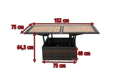 Loungetisch höhenverstellbar, braun-marmoriert, Polyrattan, 75/152x75x40/64,5cm Gartentische|Gartenlounge