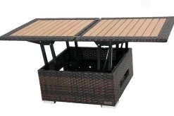 Loungetisch höhenverstellbar, braun-marmoriert, Polyrattan, 75/152x75x40/64,5cm Gartentische|Gartenlounge