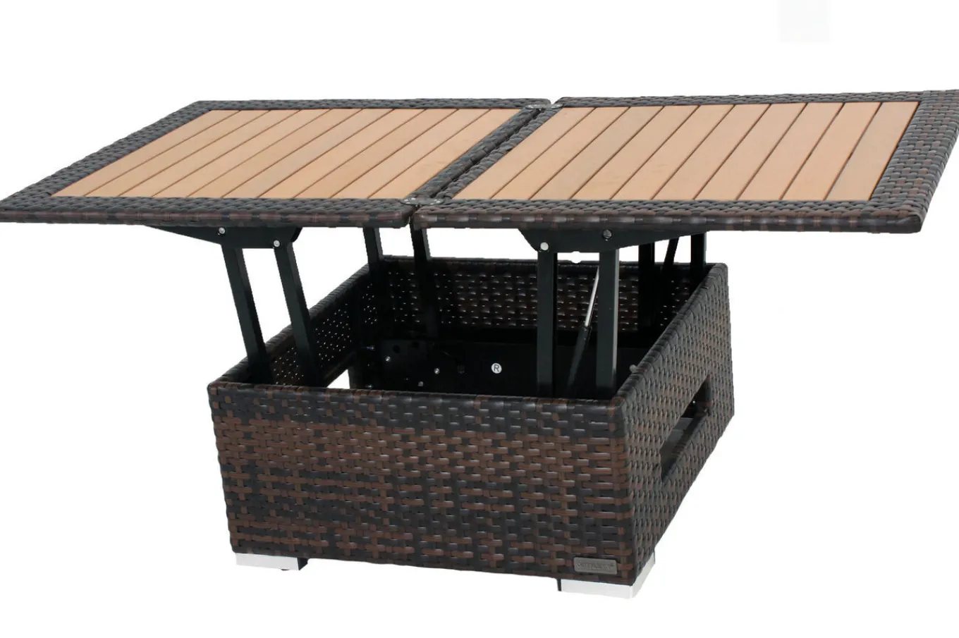 Loungetisch höhenverstellbar, braun-marmoriert, Polyrattan, 75/152x75x40/64,5cm Gartentische|Gartenlounge
