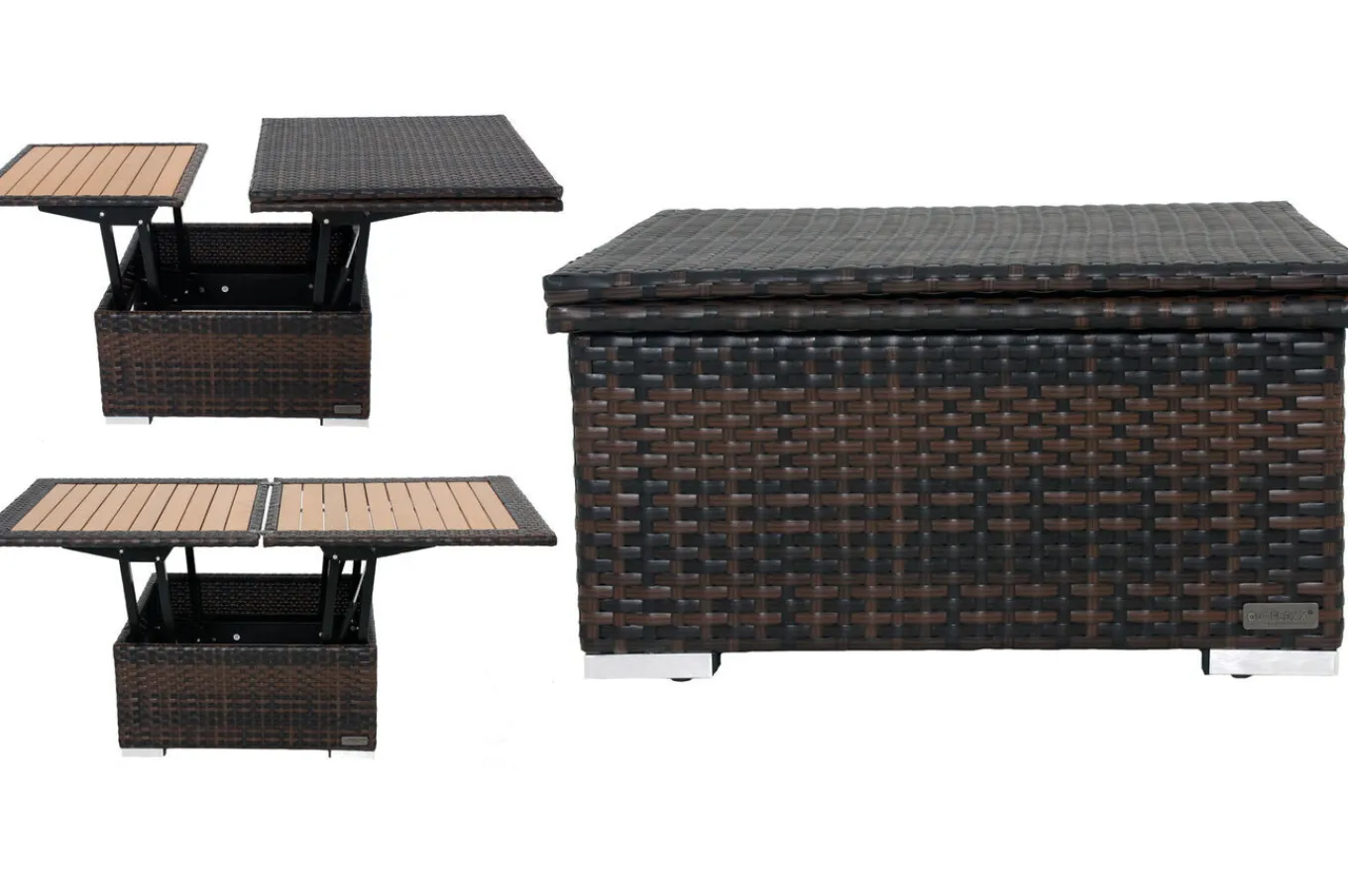 Loungetisch höhenverstellbar, braun-marmoriert, Polyrattan, 75/152x75x40/64,5cm Gartentische|Gartenlounge