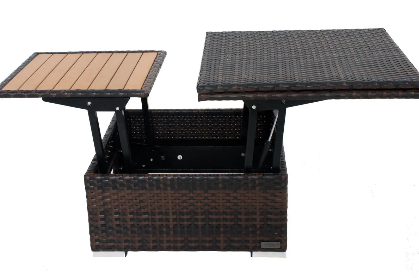Loungetisch höhenverstellbar, braun-marmoriert, Polyrattan, 75/152x75x40/64,5cm Gartentische|Gartenlounge