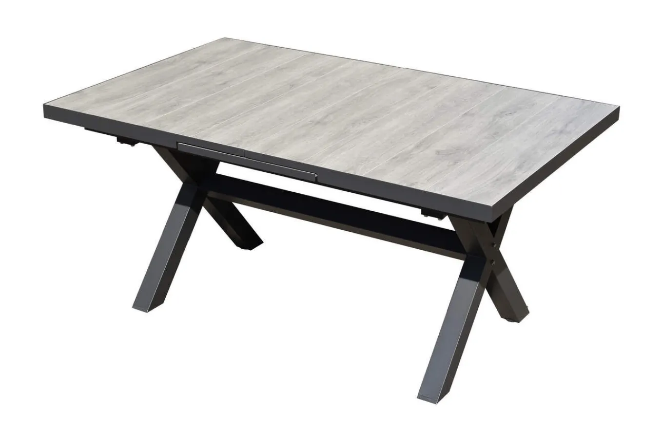 New Louvra Ausziehtisch, anthrazit/Holzoptik, Alu/Keramik, 160/210x100,5cm, Tischplatte aus Keramikfliesen Gartentische
