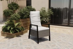 New Louvra Select Design-Diningsessel, natur/anthrazit, Polyrattan, 59 x 72 x 111 cm, Rücken stufenlos verstellbar Polyrattan-Gartenmöbel|Gartenstühle & Gartensessel