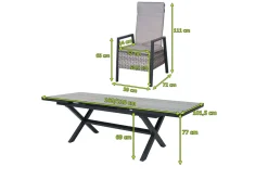 Best Louvra Select Garten-Essgruppe, natur/anthrazit, Polyrattan/Alu, 4 Sessel, Tisch 160/210 x 100 cm Polyrattan-Gartenmöbel|Garten-Essgruppen
