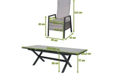 Hot Louvra Select Garten-Essgruppe, natur/anthrazit, Polyrattan/Alu, Tisch 200/260 x 100 cm, 6 Sessel Polyrattan-Gartenmöbel|Garten-Essgruppen