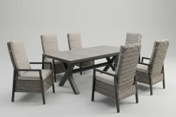 Sale Louvra Select Garten-Essgruppe, natur/anthrazit, Polyrattan/Alu, 6 Sessel, Tisch 160/210 x 100 cm Polyrattan-Gartenmöbel|Garten-Essgruppen