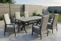 Sale Louvra Select Garten-Essgruppe, natur/anthrazit, Polyrattan/Alu, 6 Sessel, Tisch 160/210 x 100 cm Polyrattan-Gartenmöbel|Garten-Essgruppen