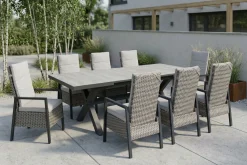 New Louvra Select Garten-Essgruppe, natur/anthrazit, Polyrattan/Alu, Tisch 200/260 x 100 cm, 8 Sessel Polyrattan-Gartenmöbel|Garten-Essgruppen