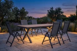 Discount Luminara Garten-Essgruppe, anthrazit matt/natur, Alu / Holzimitat, 240 x 100 cm, 6 Klappstühle, Tischplatte mit LED-Beleuchtung Aluminium-Gartenmöbel