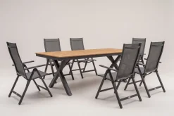 Discount Luminara Garten-Essgruppe, anthrazit matt/natur, Alu / Holzimitat, 240 x 100 cm, 6 Klappstühle, Tischplatte mit LED-Beleuchtung Aluminium-Gartenmöbel