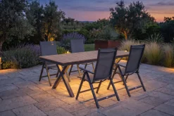 Clearance Luminara Garten-Essgruppe mit LED-Beleuchtung, anthrazit matt/natur, Aluminium / Holzimitat, 240 x 100 cm, 4 Klappstühle Aluminium-Gartenmöbel