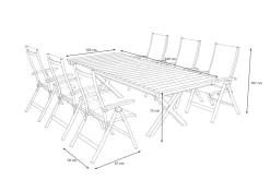 Discount Luminara Garten-Essgruppe mit LED-Beleuchtung, anthrazit matt/natur, Aluminium/Textilen/Holzimitat, 240 x 100 cm, 6 Klappstühle Garten-Essgruppen